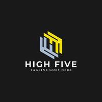 Abstract initial letter HF or FH logo in silver-yellow color isolated in black background applied for franchise business consulting logo also suitable for the brands or companies have initial name FH. vector