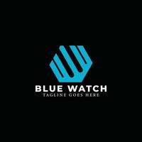 Abstract initial letter BW or WB logo in blue color isolated in black background applied for watches repairing business logo also suitable for the brands or companies have initial name WB or BW. vector