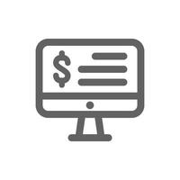 Monitor icon with money and data symbols. minimal line icons, perfect for web design or business applications. Simple vector illustration.