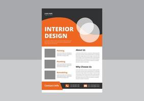 folleto de diseño de interiores. diseño de volante de bienes raíces, plantilla de diseño de interiores para el hogar. portada, afiche, tamaño a4, diseño de volante. vector