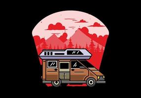 Big van with sliding door for camping illustration badge design