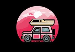 Off road vehicle car camping illustration badge design vector