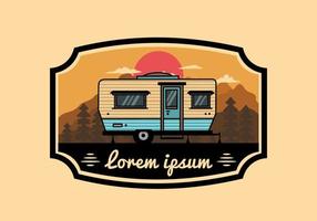 Teardrop van camper illustration badge design vector