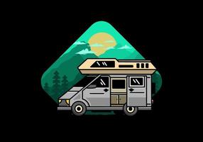 Big van with sliding door for camping illustration badge design vector