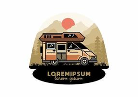 Big van with sliding door for camping illustration badge design vector