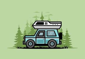 diseño de placa de ilustración de camping de coche de vehículo todoterreno vector