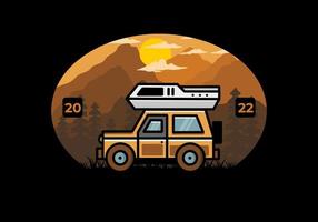 diseño de placa de ilustración de camping de coche de vehículo todoterreno vector