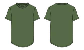 Short Sleeve t shirt technical fashion flat sketch vector illustration Green Color  template front and back views. Apparel design mock up card easy edit and customizable