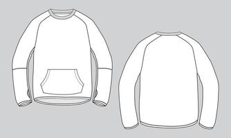 Long sleeve sweatshirt technical fashion flat sketch vector illustration  template front and back views. Cotton fleece jersey Winter clothing design mock up cad