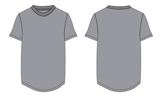 Short Sleeve t shirt technical fashion flat sketch vector illustration Grey Color  template front and back views. Apparel design mock up card easy edit and customizable