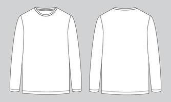 Long Sleeve t shirt technical fashion flat sketch vector illustration template front and back views. Apparel design mock up Cad easy edit and customizable