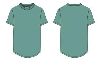 Short Sleeve t shirt technical fashion flat sketch vector illustration Green Color  template front and back views. Apparel design mock up card easy edit and customizable