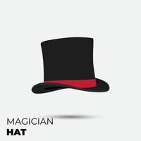 Black magician hat with red ribbon for magic template design vector