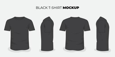 conjunto de diseño de maqueta de camiseta en color negro para el diseño de publicidad de productos vector