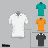 Polo shirt mockup design with white green yellow and black in front view design vector