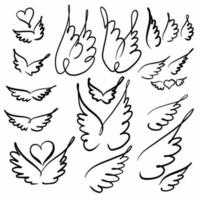 A set of wings drawn with a black line vector
