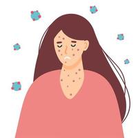 Sad girl covered with pimples from smallpox vector