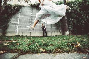 Wedding couple on a walk in the city photo