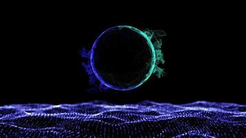 Abstract background glowing blue particles in lines glow circle. video