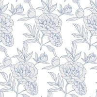 Gray peonies silhouette, seamless vector pattern