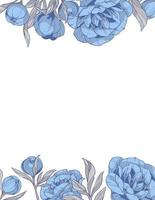 square frame with blue peonies flowers, Hand drawn vector illustration.