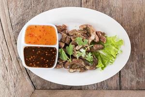 Top view Pig's intestines grilled thai style food photo