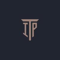 IP initial logo monogram with pillar icon design vector