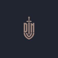 DN logo monogram with sword and shield style design template vector