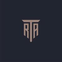 monograma del logotipo inicial de ra con diseño de icono de pilar vector