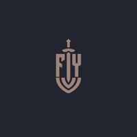 monograma del logotipo fy con plantilla de diseño de estilo espada y escudo vector