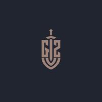 GZ logo monogram with sword and shield style design template vector