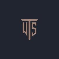 WS initial logo monogram with pillar icon design vector