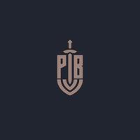 PB logo monogram with sword and shield style design template vector