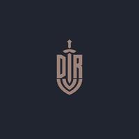 DR logo monogram with sword and shield style design template vector