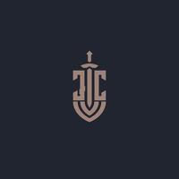 monograma del logotipo jc con plantilla de diseño de estilo espada y escudo vector