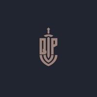 QP logo monogram with sword and shield style design template vector