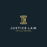 TK initial logo monogram design for legal, lawyer, attorney and law firm vector