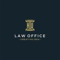 HU initial logo monogram design for legal, lawyer, attorney and law firm vector