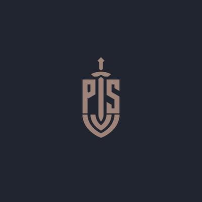 PS logo monogram with sword and shield style design template