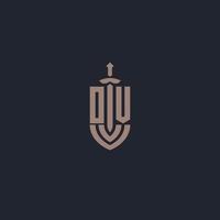 OV logo monogram with sword and shield style design template vector