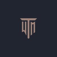 WM initial logo monogram with pillar icon design vector