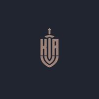 monograma del logotipo ka con plantilla de diseño de estilo espada y escudo vector