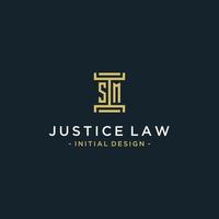 SM initial logo monogram design for legal, lawyer, attorney and law firm vector
