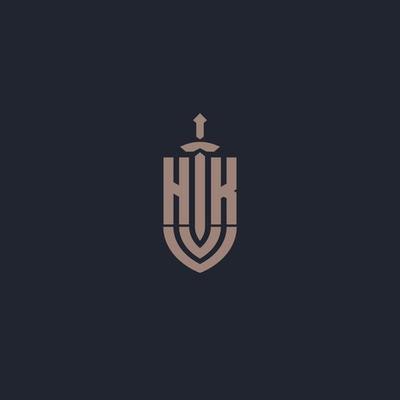 HK logo monogram with sword and shield style design template
