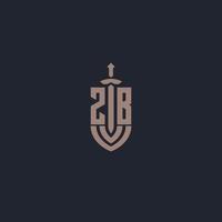 ZB logo monogram with sword and shield style design template vector