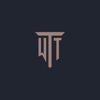 WT initial logo monogram with pillar icon design vector
