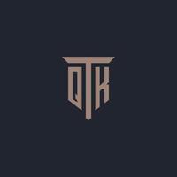 QK initial logo monogram with pillar icon design vector