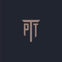 PT initial logo monogram with pillar icon design vector