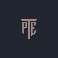 PE initial logo monogram with pillar icon design vector