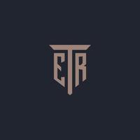 ER initial logo monogram with pillar icon design vector